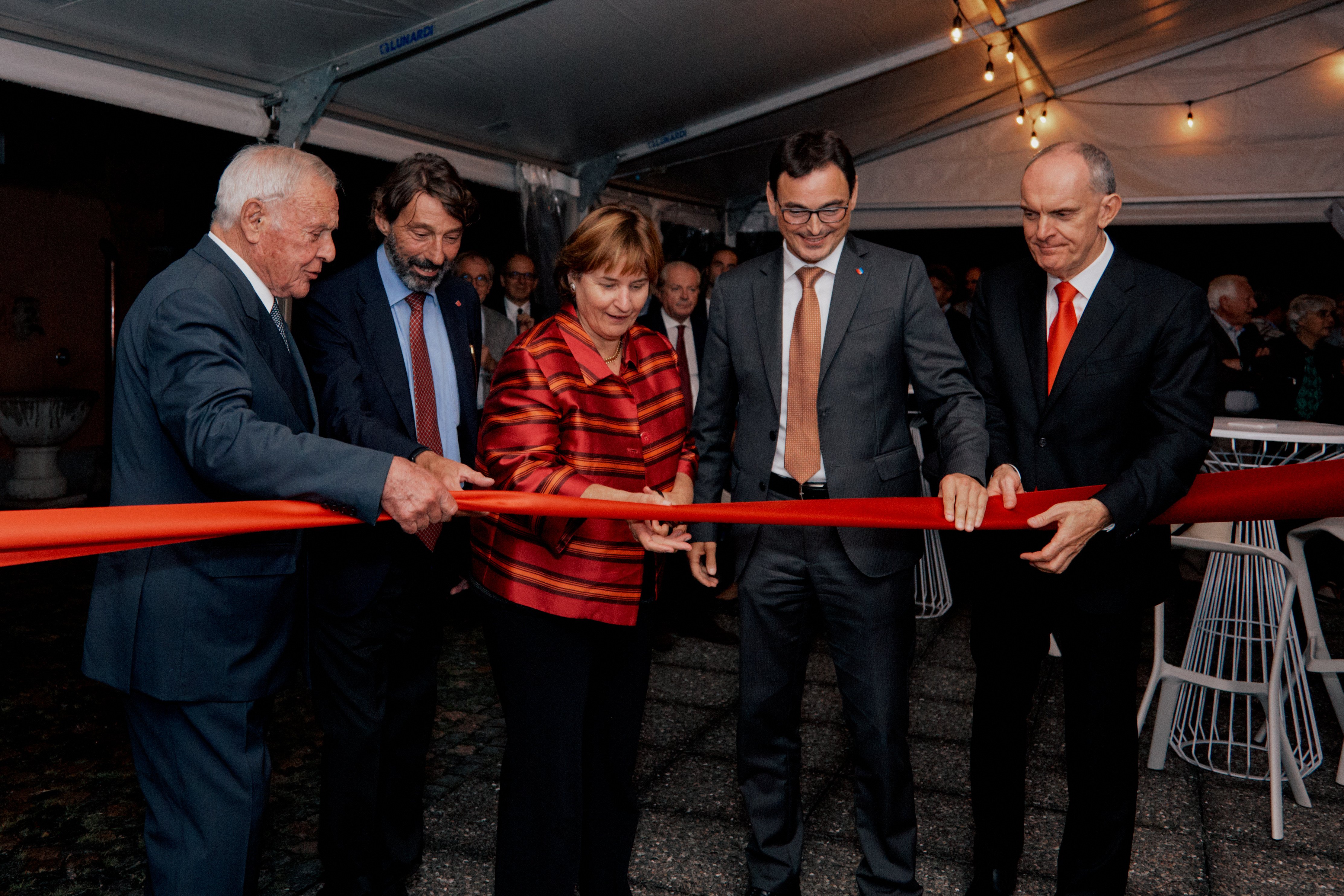 3 – 20.09.2023 – IBSA Foundation _ inaugurazione Casa Carlo Cattaneo, Lugano – in foto da sx Arturo LIcenziati, Michele Foletti, Marina Carobbio Guscetti, Raffaele De Rosa, Roberto Badaracco_P0B1308